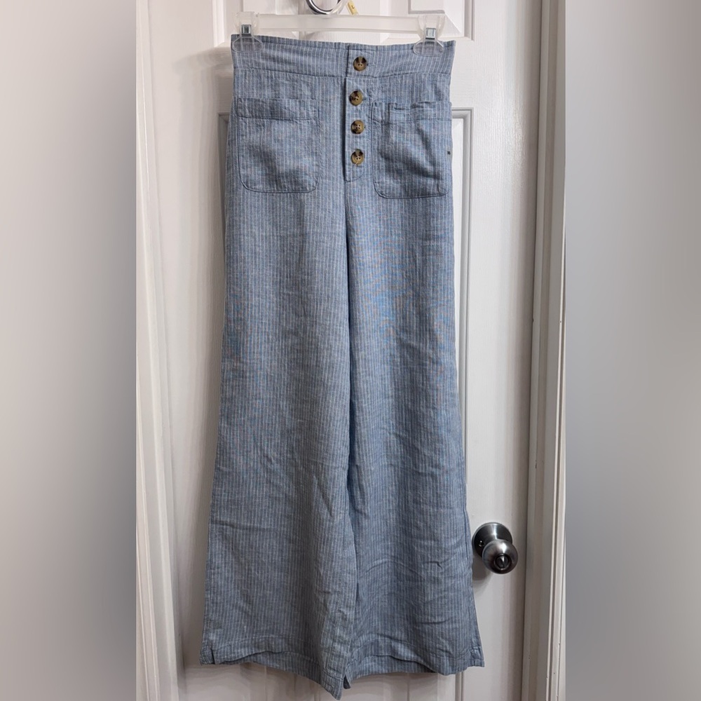 NEW! Linen/Rayon Aeropostale Blue Pinstriped Wide-Leg Jeans, Size XS